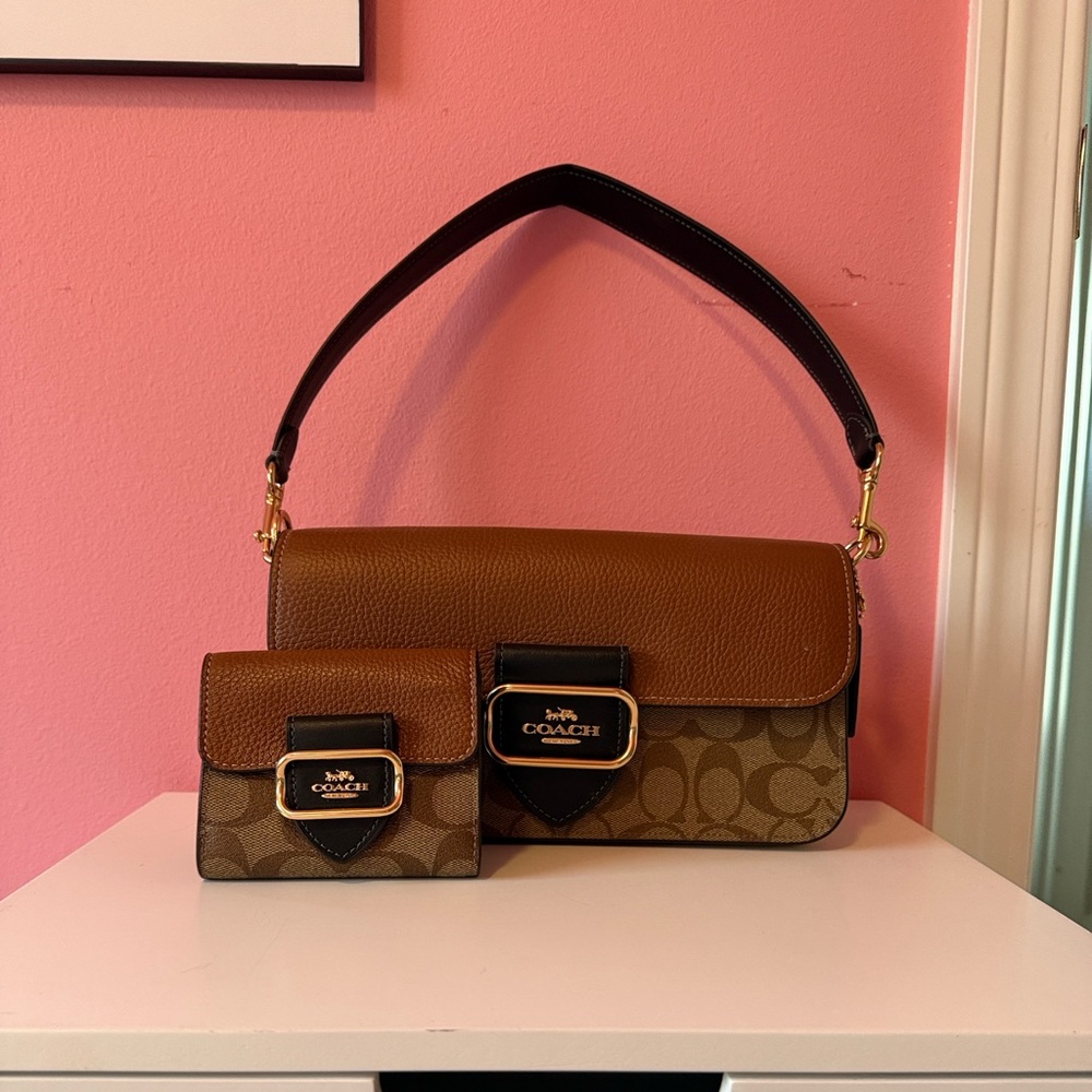 Coach Tan and Black Shoulder Bag & wallet